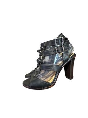 FRYE Brielle Gladiator Sandals Womens US 8.5 M Black Buckle Stacked Heel Trendy